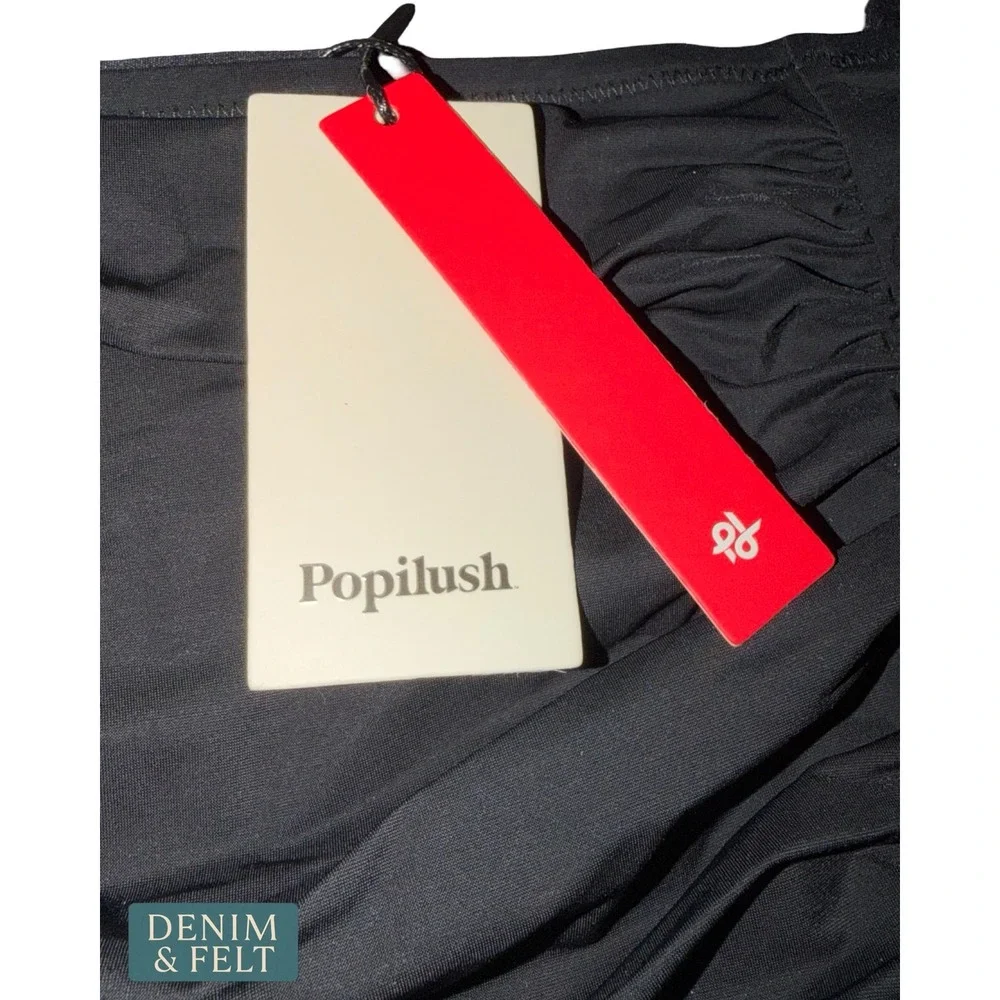 NEW Popilush Womens High Waisted Tummy Control Ruched Bikini Bottoms Black XL